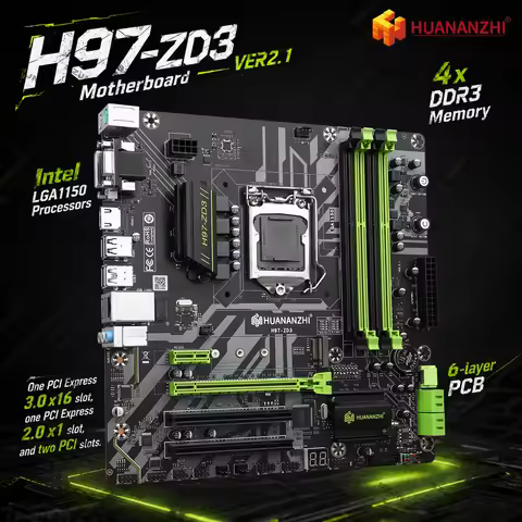 HUANANZHI H97-ZD3 Motherboard Set LGA1150 with Intel Core i5 i7 4th 5th Gen CPU 4*DDR3 Max 32GB Memo