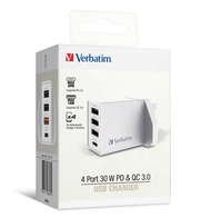 *小西灣免費送貨*Verbatim 4 Ports 30W PD & QC 3.0 USB 充電器 快速充電器