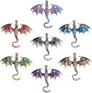 7Pcs Dragon Brooches 2.40x2.78 Inch Enamel Alloy Diamond Pterodactyl Brooch Personalized Wings Drago
