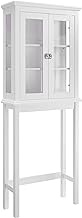 Benjara Transitional Style Wood and Glass Space Saver with Block Legs, White,