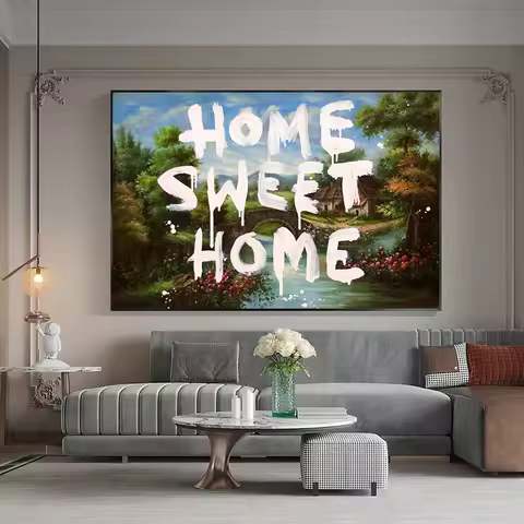 Classic Banksy Artwork “Home Sweet Home” Vintage Poster Street Style Graffitti Canvas Painting Wall 