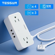 TESSAN อะแดปเตอร์เดินทางขนาดเล็กรางปลั๊กไฟพร้อมพอร์ต USB C ล่องเรือสำคัญ 1M Flat Plug สายต่อขยายสั้น