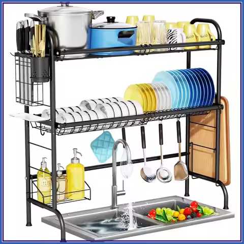 3-Tier Over The Sink Dish Drying Rack, Stainless Steel, 33.9" x 11.4" x 32.3", Kitchen Storage