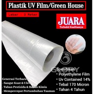 Plastik Uv / Ultra Violet Merk Juara Lebar 3 Meter Ketebalan 170 Mikron (Uv 14%-170 Micron) Tahan 3-Tahunan -Plastic Yupi Film Eceran Permeter Untuk Atap Green House Perkebunan Pertanian Hidroponik Dan Kolam Super Kuat Tebal 0.17mm