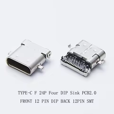 5-Piece , USB 3.1 Type-C Connector , 24Pin, 4Feet DIP,Sink 2.0 L=10mm Female Jack Socket Phone Noteb
