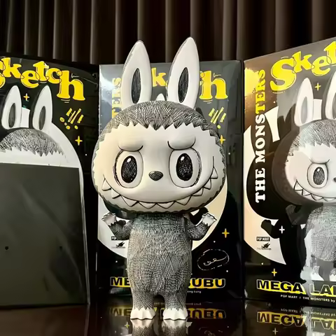POPMART MEGA LABUBU Sketch 400% Series Action Figurine Blind Box Collectible Toys Room Decoration Su