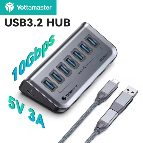 Yottamaster 10Gbps Data Hub Portable Hard Drive Powered 5V/3A USB 3.2 Gen2 USB T 3.2 Hub 7 Port USB 
