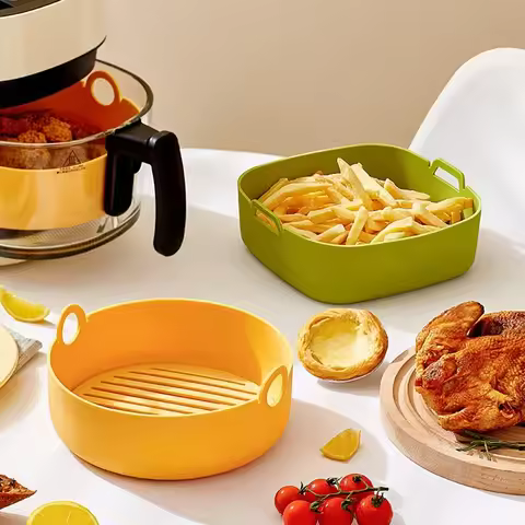 Round Air Fryer Liners Square Air Fryer Silicone Pot Bowl Food Safe Reusable Non Stick Air Fryer Ove