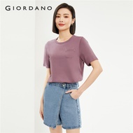 GIORDANO Women T-Shirts 100% Cotton Short sleeve Simple Basic Tee U-Neck Single Pocket Summer Fashio