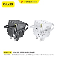 Awei PD68 35W GaN Fast charging charger UK Plug 2 Type-C Output with 70cm fast charging 35w Built in