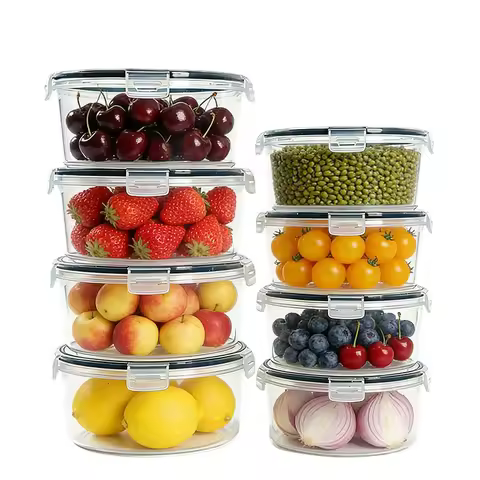 1.75L and 1.1L combination 2/4/6/8Pcs Round fresh-keeping box for food storage and organization meal