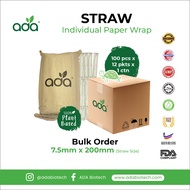 ADA STRAW INDIVIDUAL PAPER WRAP 7.5mm (100 pcs x 12pack/1ctn) 100% Food Based Ingredients, Biodegrad