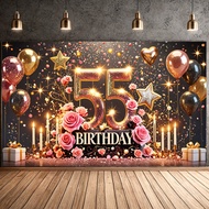 53th/55th/65th Happy Birthday Banner Sign Poster Large Colorful Balloon Gift Box Cake Sign Photo Bac