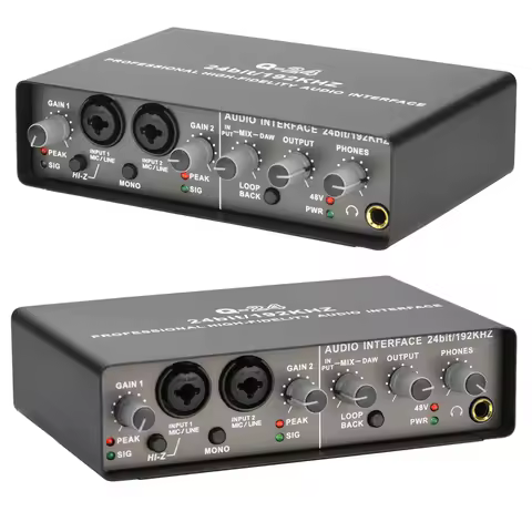 N67R-Professional 24Bit 192KHz Audio Interface 2 Input Sound Card for Electric Guitar Loopback Exter