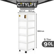 Citylife 90L 5 Tier Storage Cabinet Space Saving Drawer Cabinet Organizer With Wheels G-5022