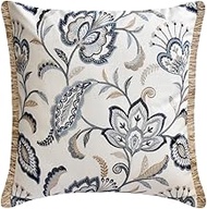 Decorative Euro Pillow, Blue 26"x26" Euro Pillow Covers, Linen Floral, Jute Lace Pillows For Sofa, N