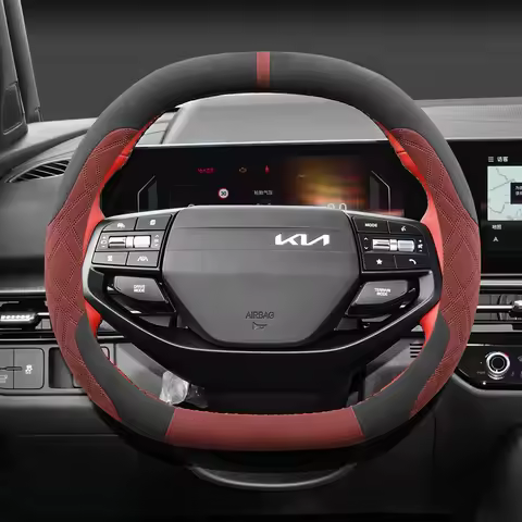 Soft Suede Double D Steering Wheel Cover Two Tone Anti Slip Sweat Absorbent Car Accessories For Kia 