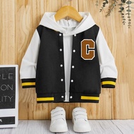 Unisex Kids Varsity Baseball Jacket (1 year - 18 years) YELLOW RIB C LOGO (CUSTOM INITIAL LETTERS) B