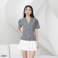 Tixi Blouse Semiwool/ Women's v-neck top Women's blouse Women's top Plain, contemporary, simple, cas