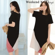 SG LOCAL WEEKEND X OB DESIGN CASUAL WORK WOMEN CLOTHES CONTRAST COLOR LAZY MIDI DRESS 2 COLORS S-XXXL SIZE PLUS SIZE