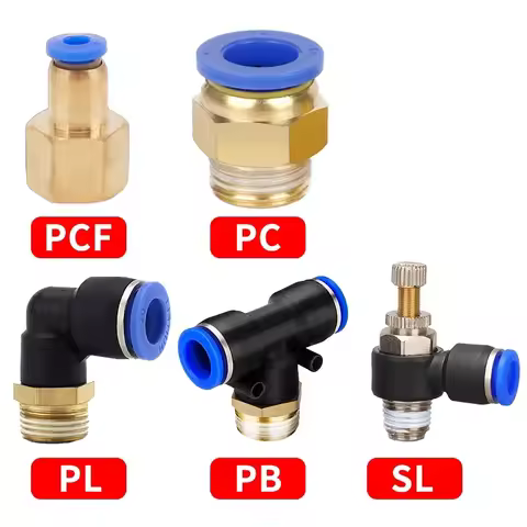 Pneumatic Air Connector Fitting PC/PCF/SL/PB/PL 10mm 12mm 14mm 16 Thread M5 3/4" 1 2 way Hose Fittin