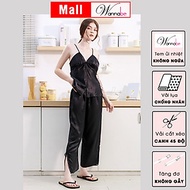 Đồ bộ mặc nhà WANNABE BDS41 đồ bộ quần dài phối áo 2 dây cúp ngực viền ren gợn sóng mang lại vẻ gọn 