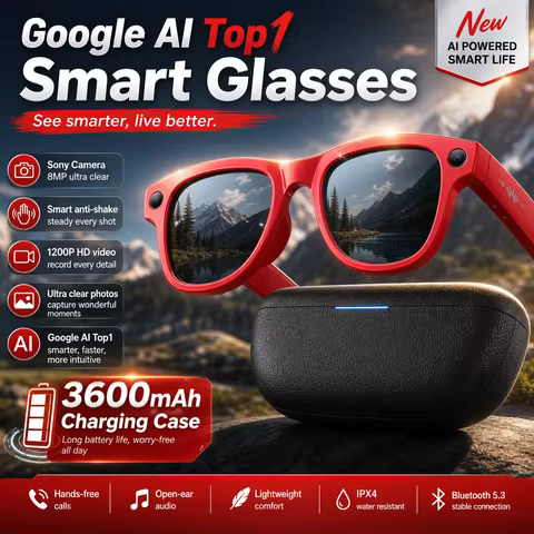 2026 New TOP1 Photochromic Smart Glasses 8MP HD Camera 30MP Photo 1200P Video Recording AI Translati