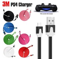 **包郵** 3米適用三星安卓手機 麵條數據線 micro usb PS4充電線 彩色數據線 充電線 扁線