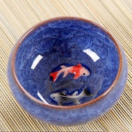 【Clearance Markdowns】 Chinese Ice Crackle Glaze Ceramic Teacups Anaglyph 3d Koi Fish Art Cup Single 