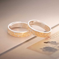 Pure Silver 9999 Tang Grass Pattern Drawing Gold Solid Open Ring Peace Joy Heart Sutra Chinese Style