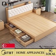 MTBT LK【SG⭐SALES】Leather And Solid Wood Bed Frame Storage Solid Wooden Bed Frame Bed Frame With Mattress Queen and King Size