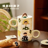 Couple Water Cup Cute Ceramic Cup with Lid Mug ins Style Couple Style Breakfast Cup Coffee Cup