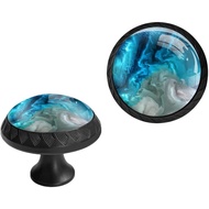 Tombol Kabinet Kaca Kristal Biru Aqua Aquamarine, 4 Pek Tombol Laci Hitam untuk Perabot Kabinet Bili