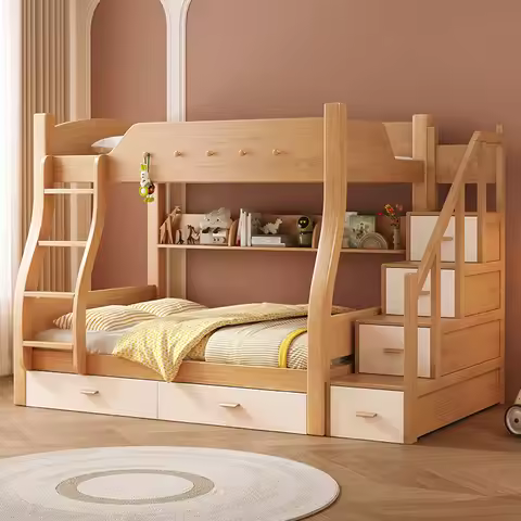 Solid wood bunk bed cherry wood children's bed high and low double