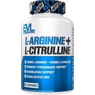 Evlution Nutrition L-Arginine + L-Citrulline - Endurance + Workout Performance Supplement - 500mg Co