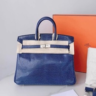 Hermes愛馬仕 Birkin25 o刻 寶石藍色 銀扣 蜥蜴皮