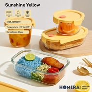 Homira Sunshine Yellow Borosilicate Glass Food Container – Airtight Leakproof Lunch Box | (450ml–940