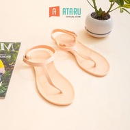 Ataru Ukuran 38 Sandal Wanita T Strap Jelly - Krem Nude