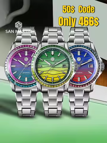 San Martin Official Luxurious Gemstone Bezel Splicing MOP Dial Miyota 9015 39mm Men Automatic Mechan