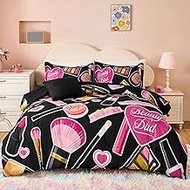 Anibedding Twin Comforter Set for Girls,6 Pieces Cosmetic Lipstick Thamed Bedding Set for Kids,Ultra
