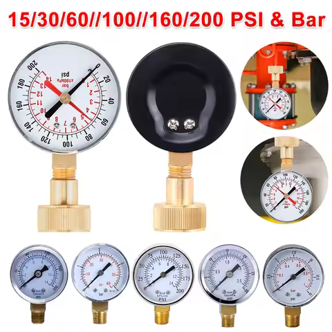 Face Pressure Gauge 15/30/60//100//160/200 PSI & Bar for Air Gas Water Fuel Liquid.Car Tyre Air Pres