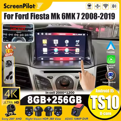 Android 15 For Ford Fiesta Mk 6MK 7 2008-2019 Car Radio Multimedia Video Player 2 din Carplay Blueto