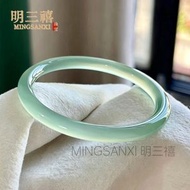 瑪瑙手鐲 高冰半山水玉髓手鐲 漸變青玉鐲子 油青色翡翠色手鐲 女