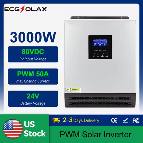 ECGSOLAX 3KVA 2.4KW Hybrid Solar Inverter 24V 110V Output With PWM 50A Charge Controller Off-grid So