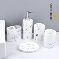 Aksesori bilik mandi bercorak marmar gaya Nordic, set kelengkapan mandian resin lima keping mewah ri