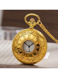 浪漫的英國金色古董風格口袋手錶，搭配復古經典花紋和羅馬數字