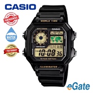 [100% Original] Casio AE-1200WH-1BV Men Digital WORLD TIME Classic Black Resin Band Sporty Watch