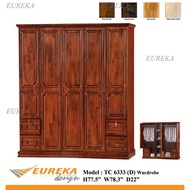 EUREKA 6333 6.5ft Wardrobe/Almari Baju 4 Door Wood Durable (Deliver & Installation Klang Valley)