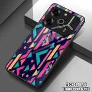 HP GUMIHO - Glossy Glass Glitter Case for Type TECNO POVA 6hp TECNO POVA 6 PRO/ Fashion ABSTRACT AES