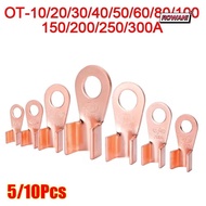 ROWAN1 5/10Pcs OT Cable Connector Kit, 10A-400A Copper OT Wire Nose Terminal Crimp, Durable OT Type 